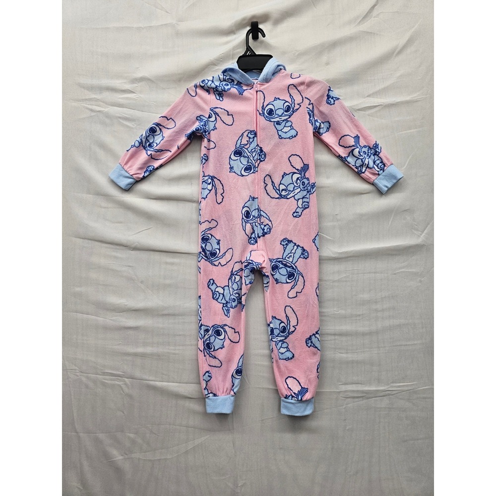 Disney Girls Stitch Hooded Union Suit Pink Polyester Fleece Pajamas Size XS